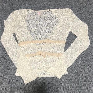 Lace Long Sleeve Top with Bow Accents